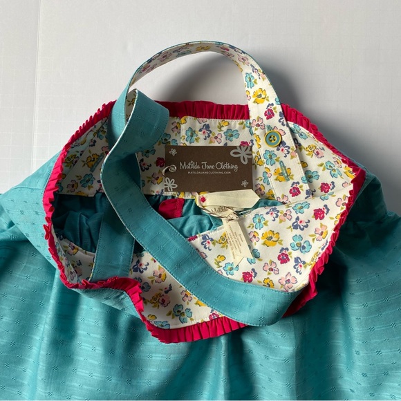 Matilda Jane Shirt Size 12 NWT Enchanted Garden Smock Top New Aqua Pink Trim - Picture 14 of 16